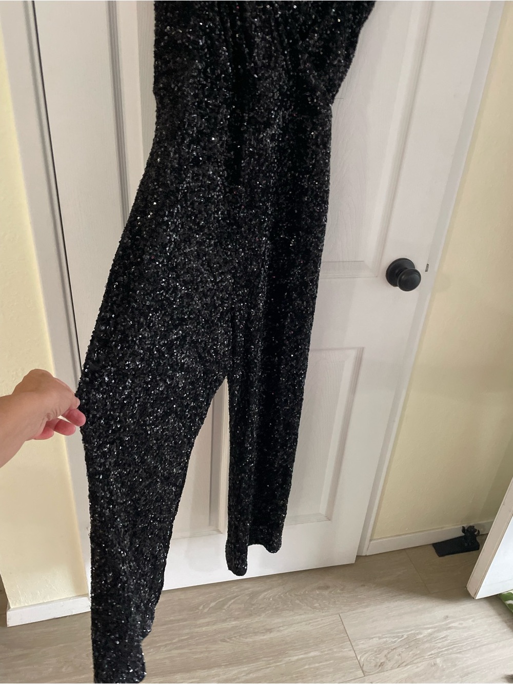 Express Black Sequin Jumpsuit Wide Leg L NYE Black Tie Gala